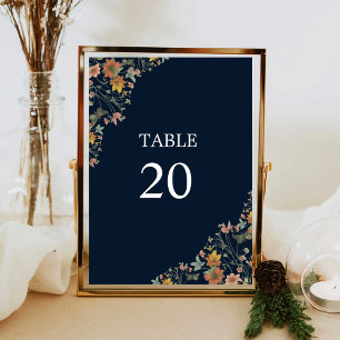 Carte Fleurs sauvages noires Boho Mariage Numéro de tabl
