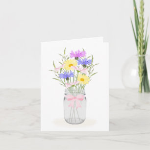 Carte Fleurs sauvages printanières dans un vase en bocal