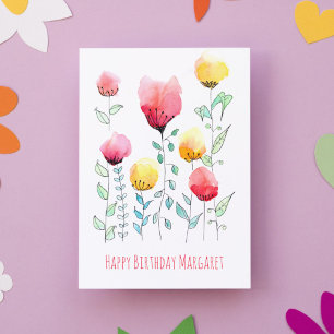 Carte Fleurs scandinaves mignonnes Anniversaire personna