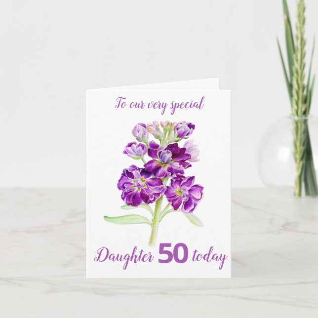 Carte Fleurs Stocks, fille violette, 40e anniversaire (Devant)