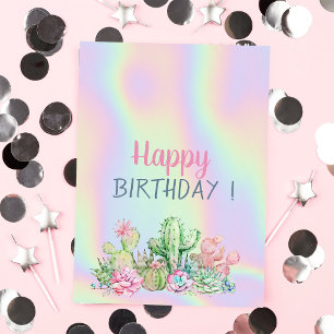 Carte Fleurs tropicales Cactus Holographique Anniversair