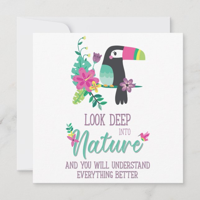 Carte fleurs tropicales colorées et toucan inspirant (Devant)