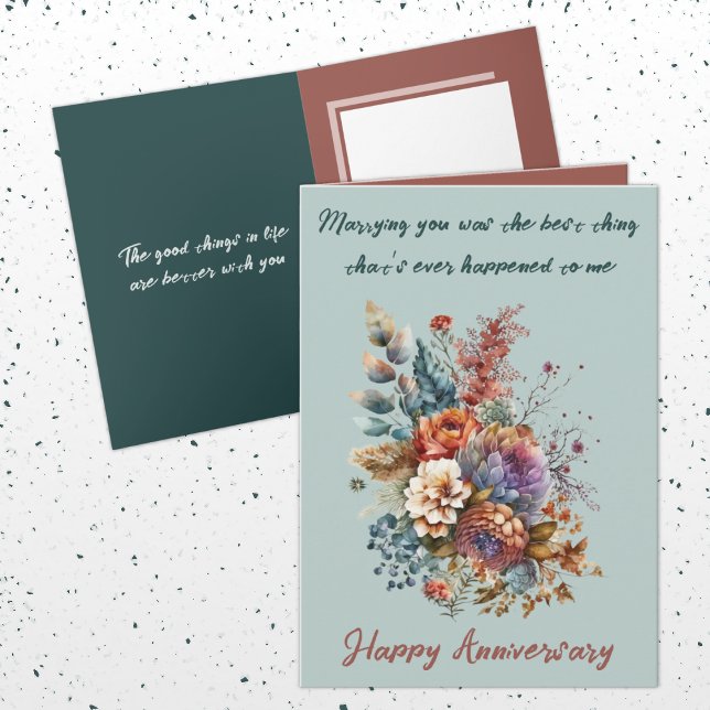Carte Fleurs vert femme anniversaire de mariage (Créateur téléchargé)