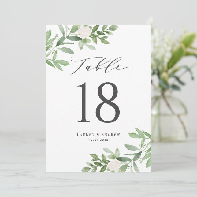 Carte Fleurs vertes et blanches Numéros de tableau gris (Debout devant)