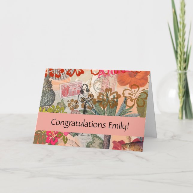 Carte Fleurs vintages Hula Colorful Hawaiian Tropical (Devant)