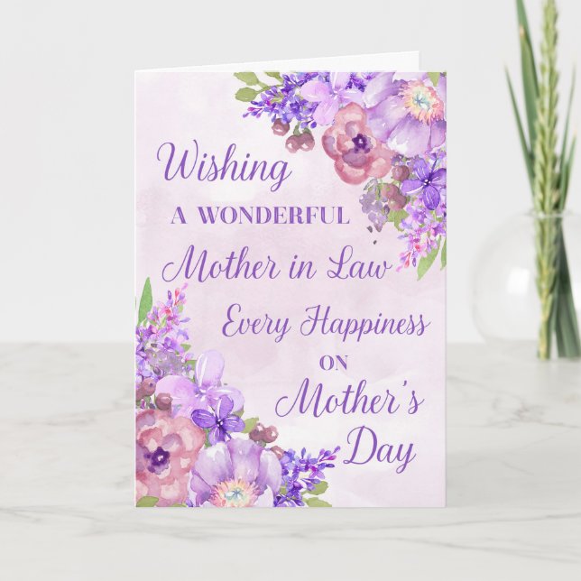 Carte Fleurs violettes Fête des mères Mère en droit (Devant)