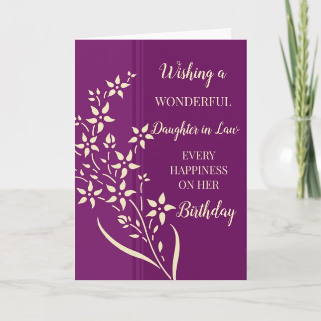 Carte Fleurs violettes Jaunes Fille en droit Anniversair (Devant)