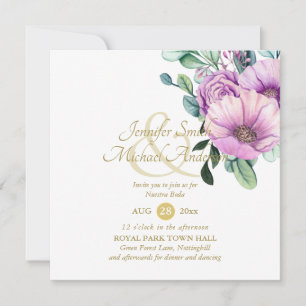 Carte Fleurs violettes rustiques Nuestra Boda Invitacion