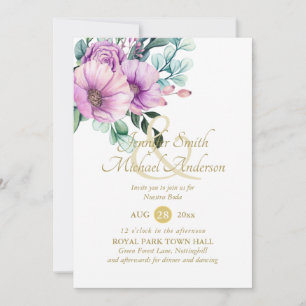 Carte Fleurs violettes rustiques Nuestra Boda Invitacion