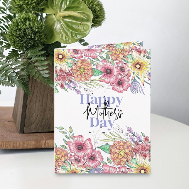 Carte Fleurs vives et élégantes Fête des Mères Feuilles (Créateur téléchargé)