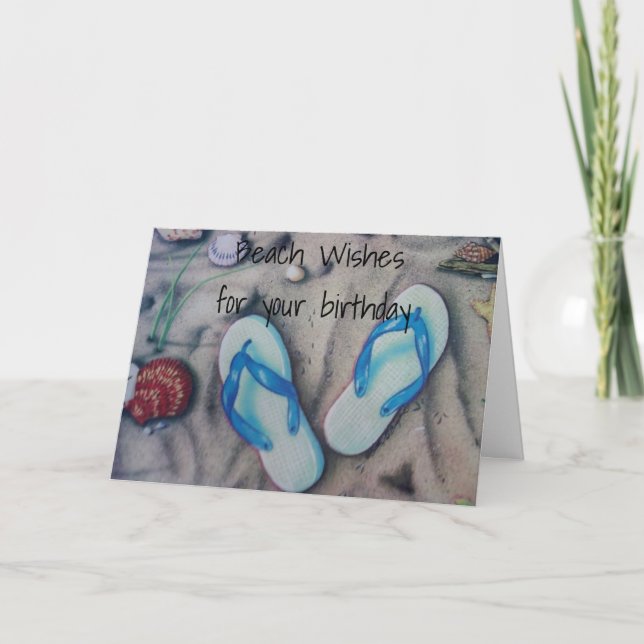 CARTE "FLIP YOUR FLOPS" PLAGE ANNIVERSAIRE ACCUEILLANT (Devant)