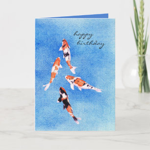 Carte Floating Koi blue Birthday Card