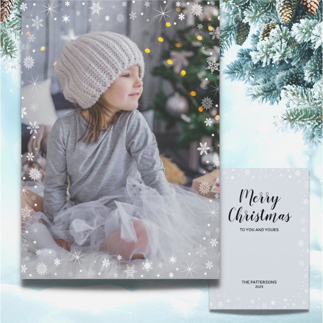 Carte Flocon de neige blanc moderne Photo Joyeux Noël (Créateur téléchargé)
