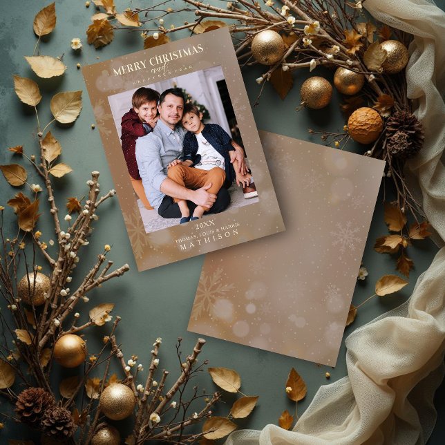 Carte Flocon de neige Brown Noël Photo personnalisée mod (Stylish Brown Snowflakes Christmas Modern Photo Family Holiday Cards.)