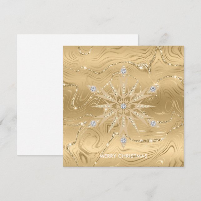 Carte Flocon de Neige Diamant Pailleté Or Luxe (Devant / Derrière)