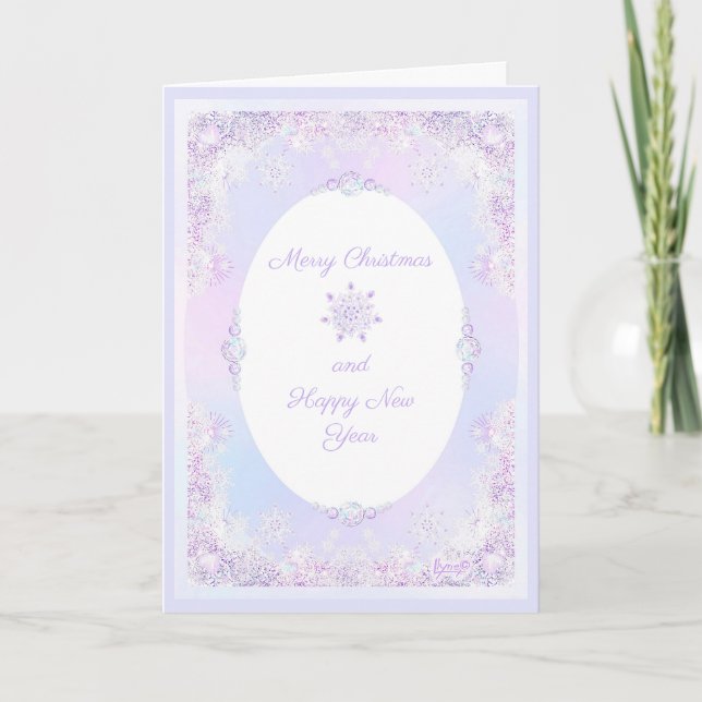 Carte flocon de neige violet clair et coeur étincelant (Devant)