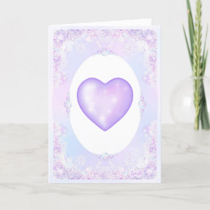 Carte flocon de neige violet clair et coeur étincelant