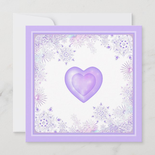 Carte flocon de neige violet clair et coeur gelé (Devant)