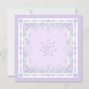 Carte flocon de neige violet clair et cœur givré