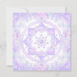 Carte flocon de neige violet clair et cœur scintillant