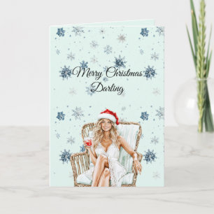 Carte Flocons de neige bleu menthe chic Cheveux blonds F