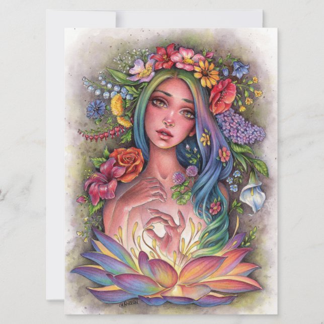 Carte Flora Goddess Fairy Imaginaire Flowers Femme Art C (Devant)