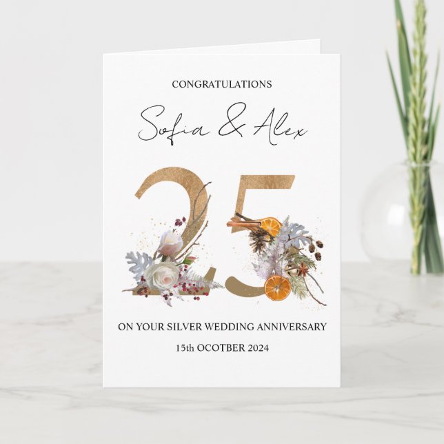 Carte Floral 25e anniversaire mariage salutation (Devant)