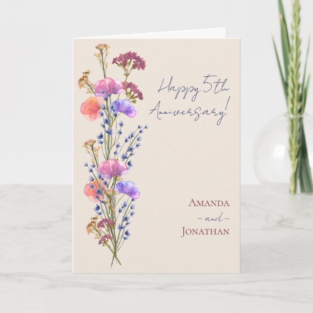 Carte Floral Acrylique Beige Rustique + Jute Anniversair (Devant)