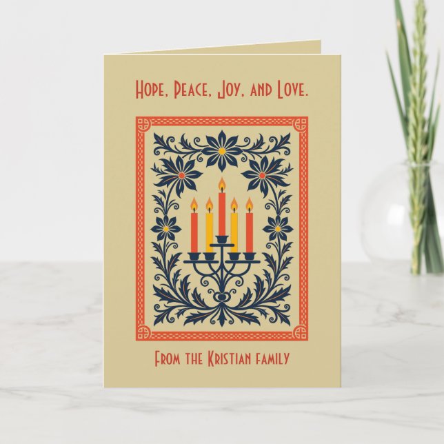 Carte Floral Advent Candelabra Stylized Nordic Christmas (Devant)