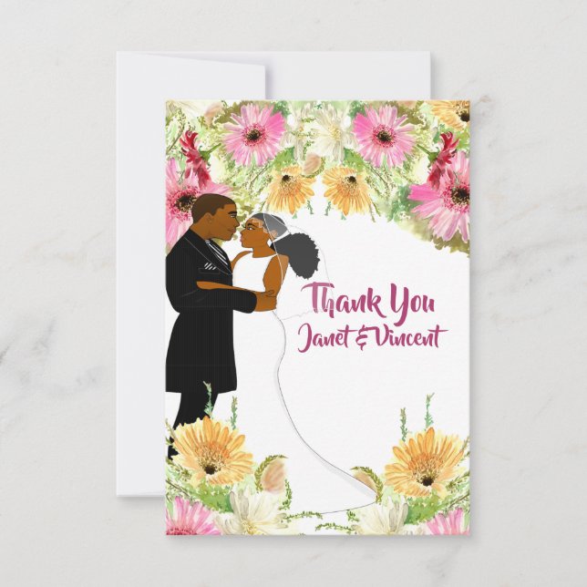 Carte Floral Africain Mariage américain Couple Merci (Devant)