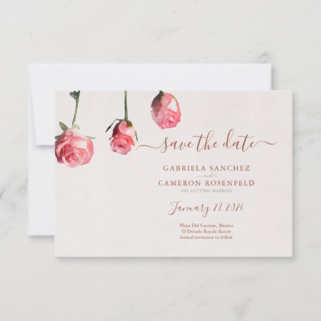 Carte Floral Aquarelle Rose Mariage en terre cuite (Devant)