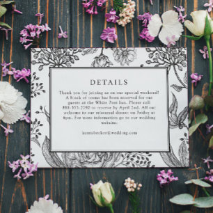 Carte Floral Black Elegant Wedding Details Card