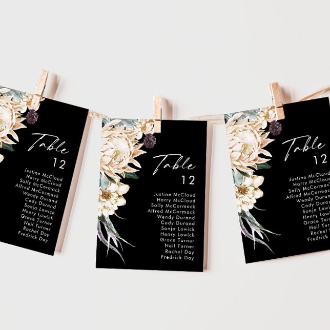 Carte Floral blanc | Tableau des numéros de tableau noir (Créateur téléchargé)