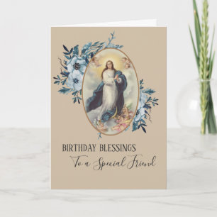 Carte Floral bleu Ami Anniversaire Vierge Marie