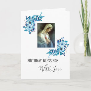 Carte Floral bleu   Anniversaire   Vierge Marie