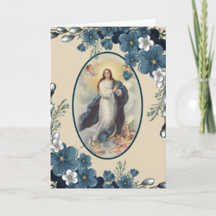 Carte Floral bleu Catholique Vierge Marie