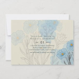 Carte Floral bleu moderne Mariage Abstrait