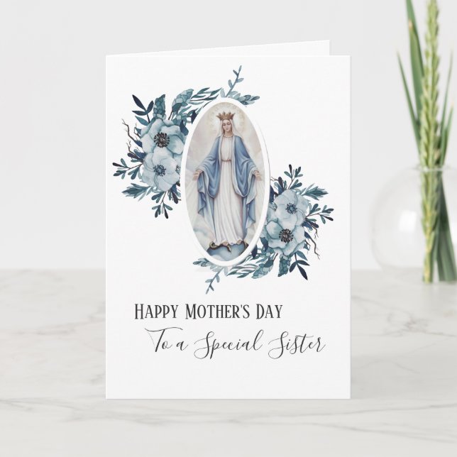 Carte Floral bleu | Soeur | Religieuse Mère Marie (Devant)