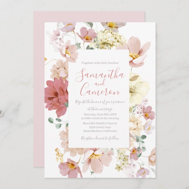 Carte Floral Blush Mariage de verdure (Devant / Derrière)