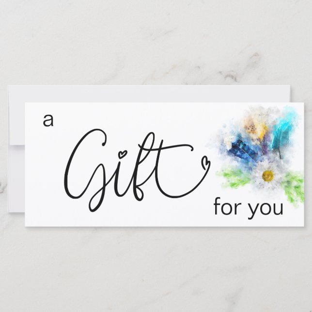 Carte *~* Floral Boho Aquarelle Cristal Plumes Coeur (Devant)