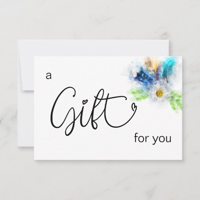 Carte *~* Floral Boho Aquarelle Cristal Plumes de coeur (Devant)