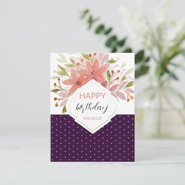 Carte Floral Boho violet moderne (Debout devant)