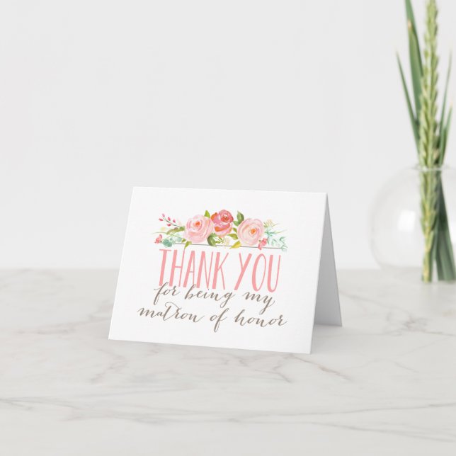 Carte Floral Bridesmaid Matron de Merci d'honneur plié (Devant)