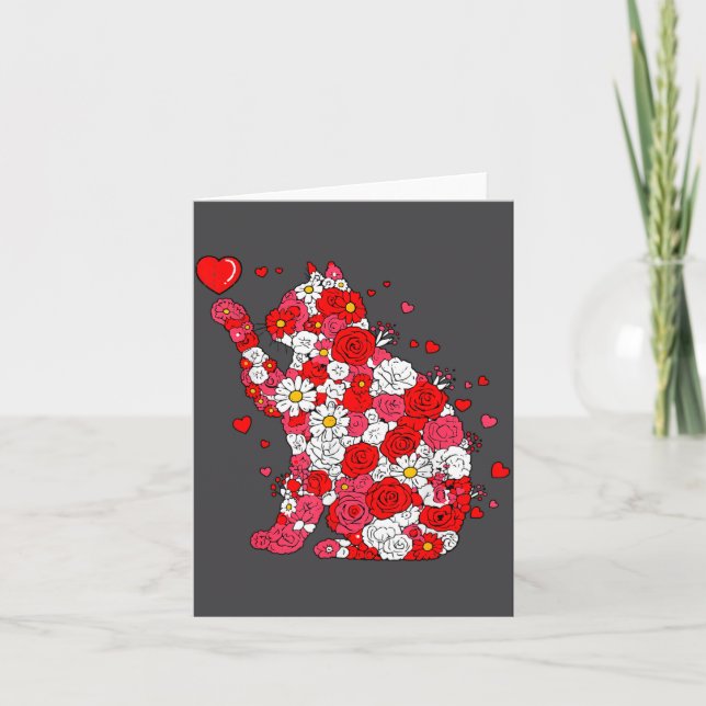 Carte Floral Cat Heart Valentines Day Meow Kitty Kitten  (Devant)