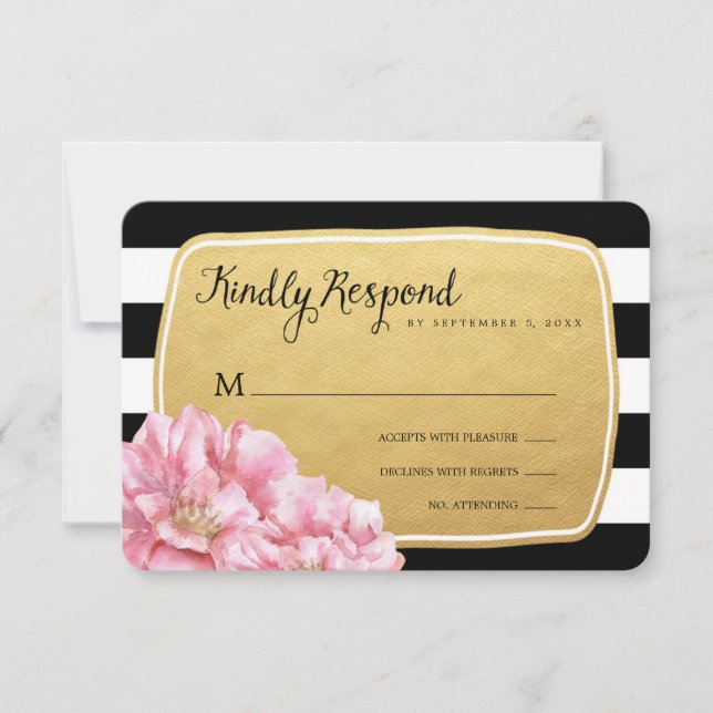 Carte Floral Chic Mariage / Or (Devant)