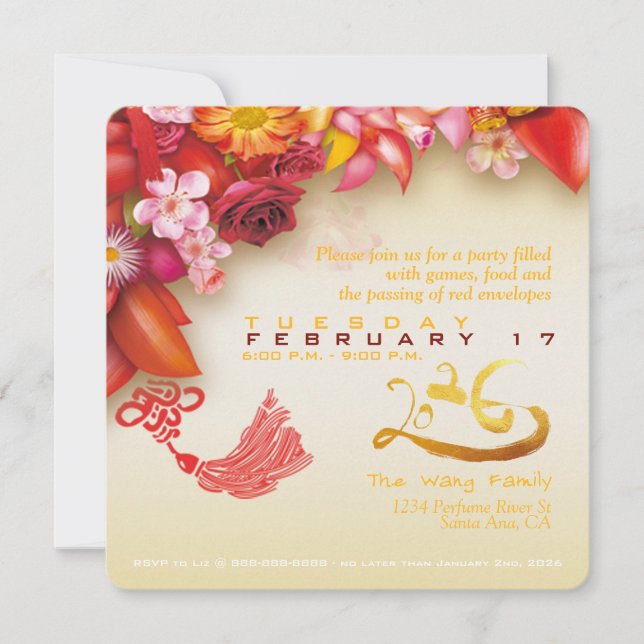 Carte Floral Chinese gold Paper-cut Horse 2026 PSqInv (Devant)