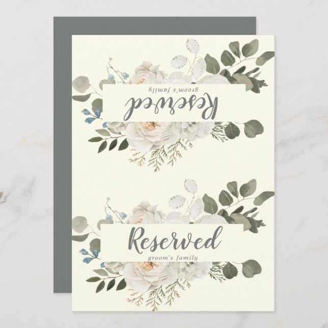 Carte Floral d'hiver | Panneau Réservé Mariage ivoire (Devant / Derrière)