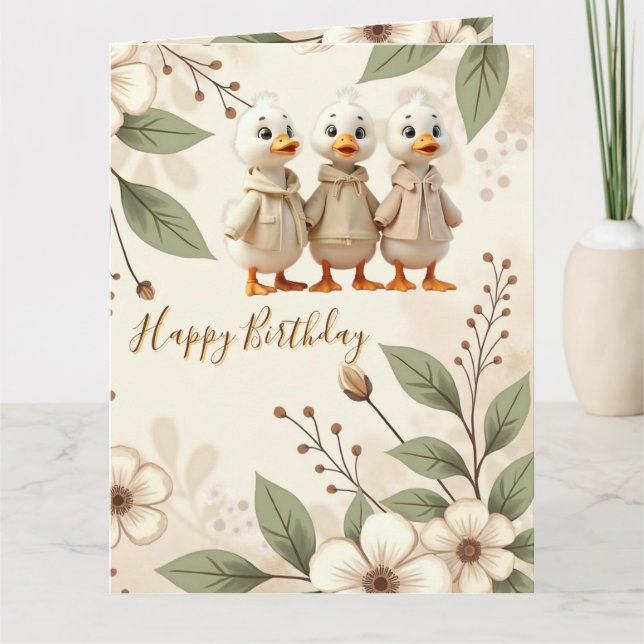 Carte Floral Élégant Et Whimsy Avec Canards (Devant)