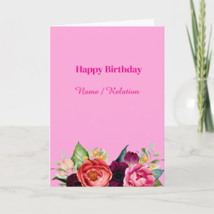 Carte Floral Fleur sauvage rose Aquarelle Anniversaire