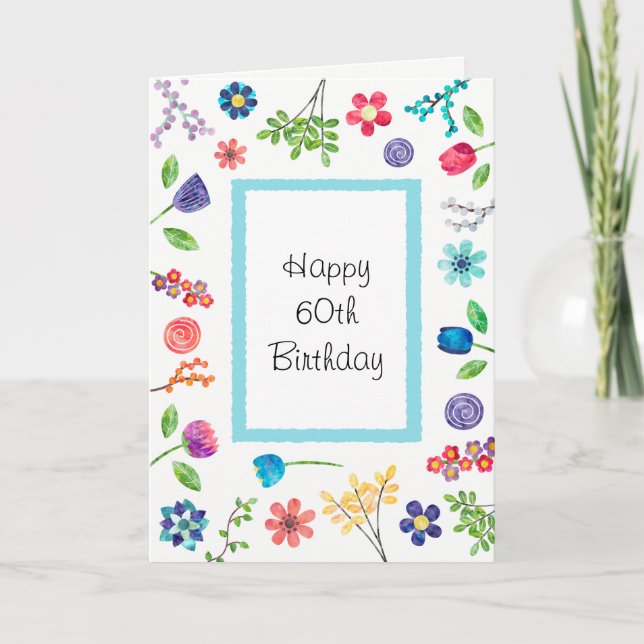 Carte Floral Fun 60e ou tout âge Anniversaire Salutation (Devant)